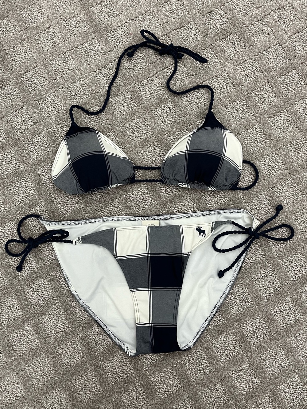 Abercrombie & Fitch Navy and White Plaid Bikini Set vintage retro